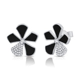 14K Gold Diamond & Onyx Flower Stud Earrings - 0.04 CT