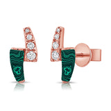 14K Gold Malachite & Diamond Stud Earrings - 0.13 CT