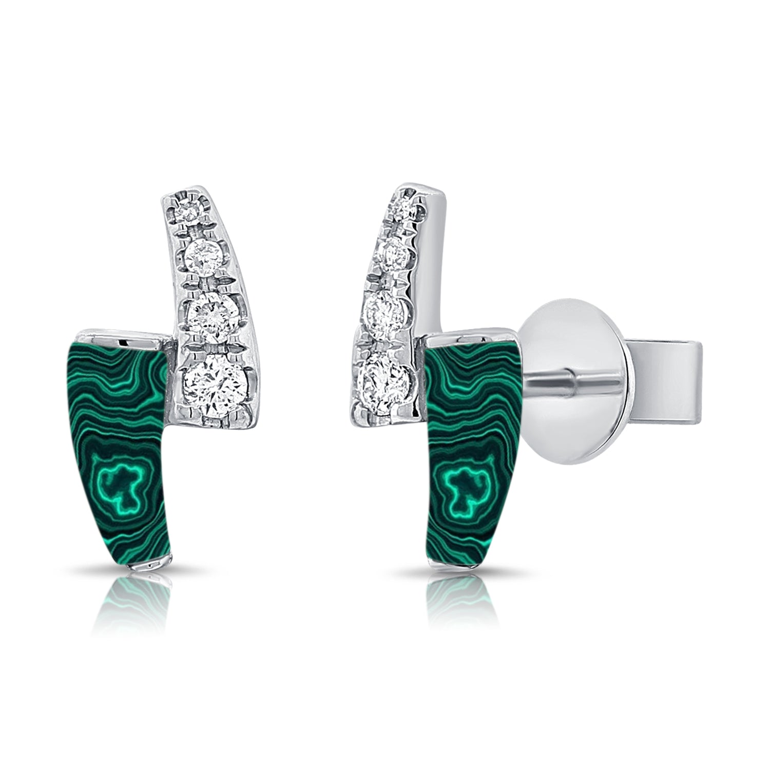 14K Gold Malachite & Diamond Stud Earrings - 0.13 CT