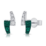 14K Gold Malachite & Diamond Stud Earrings - 0.13 CT