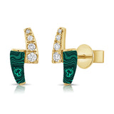 14K Gold Malachite & Diamond Stud Earrings - 0.13 CT
