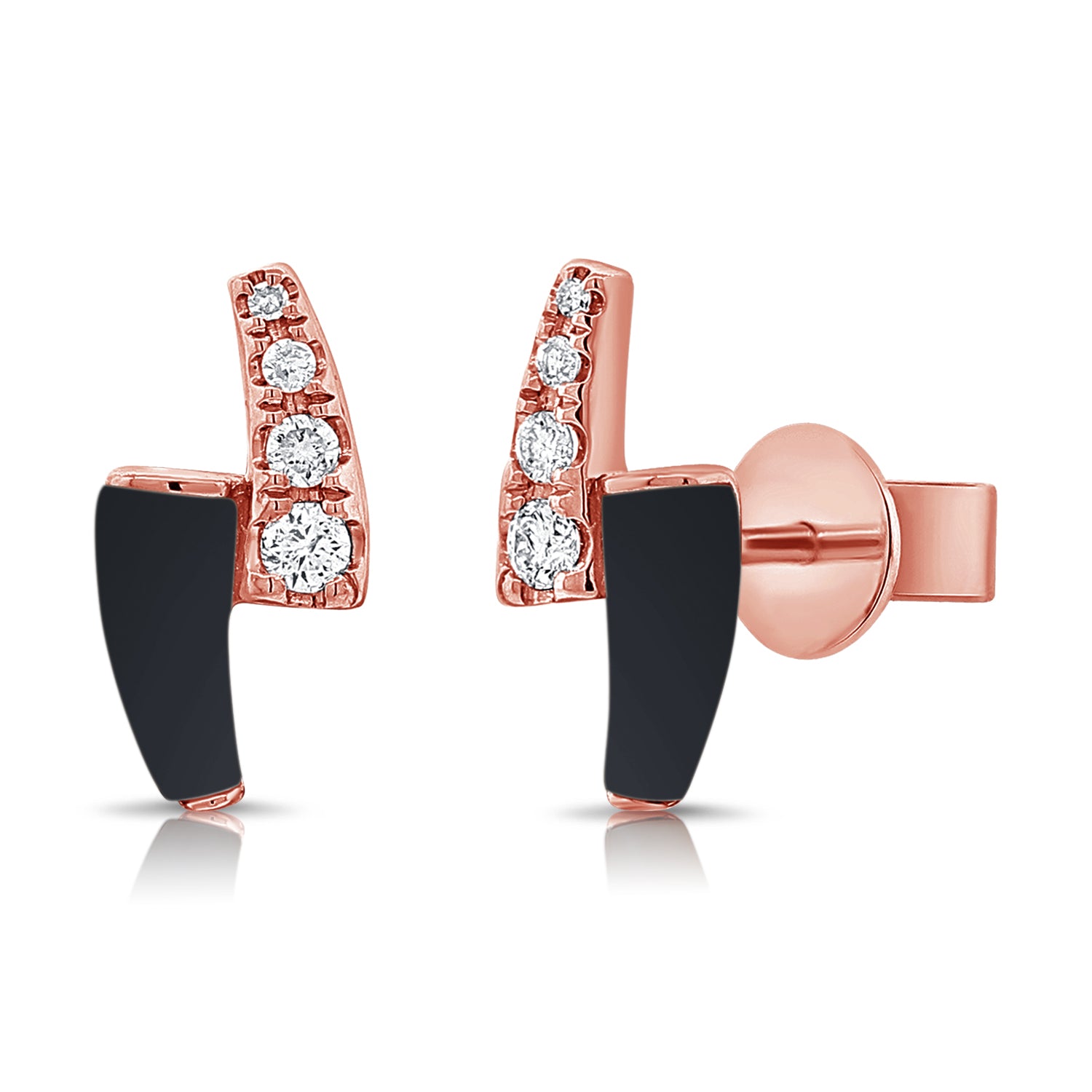 14K Gold Onyx & Diamond Stud Earring - 0.14 CT