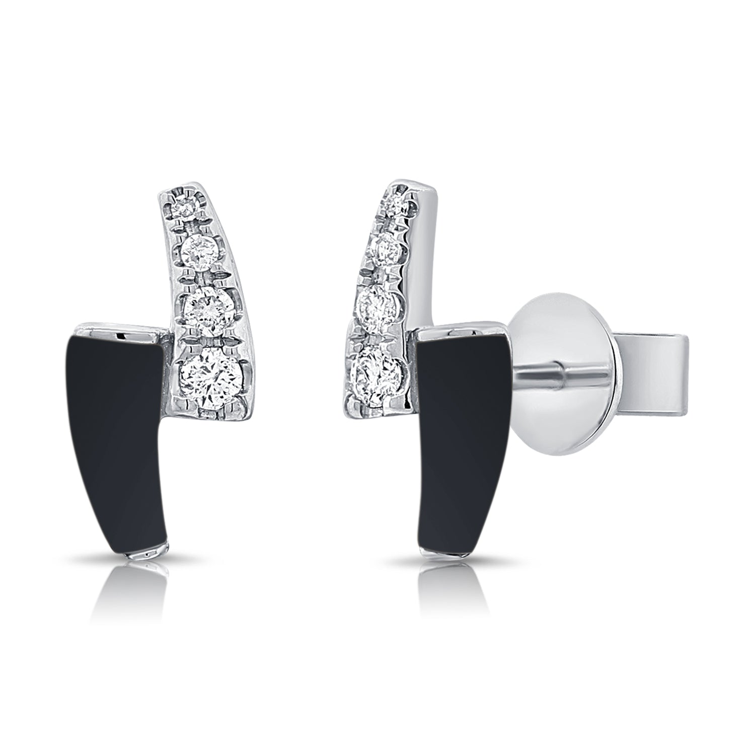 14K Gold Onyx & Diamond Stud Earring - 0.14 CT