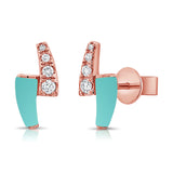14K Gold Turquoise & Diamond Stud Earrings - 0.14 CT