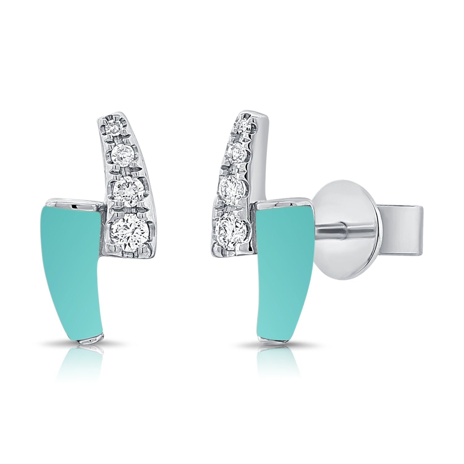 14K Gold Turquoise & Diamond Stud Earrings - 0.14 CT