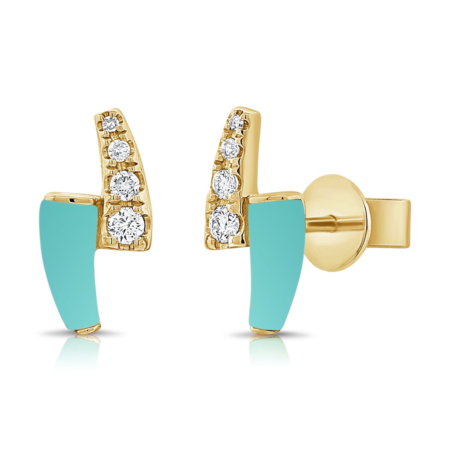 14K Gold Turquoise & Diamond Stud Earrings - 0.14 CT