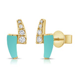 14K Gold Turquoise & Diamond Stud Earrings - 0.14 CT
