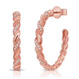 14K Gold Diamond Twist Hoop Earrings - 0.15 CT