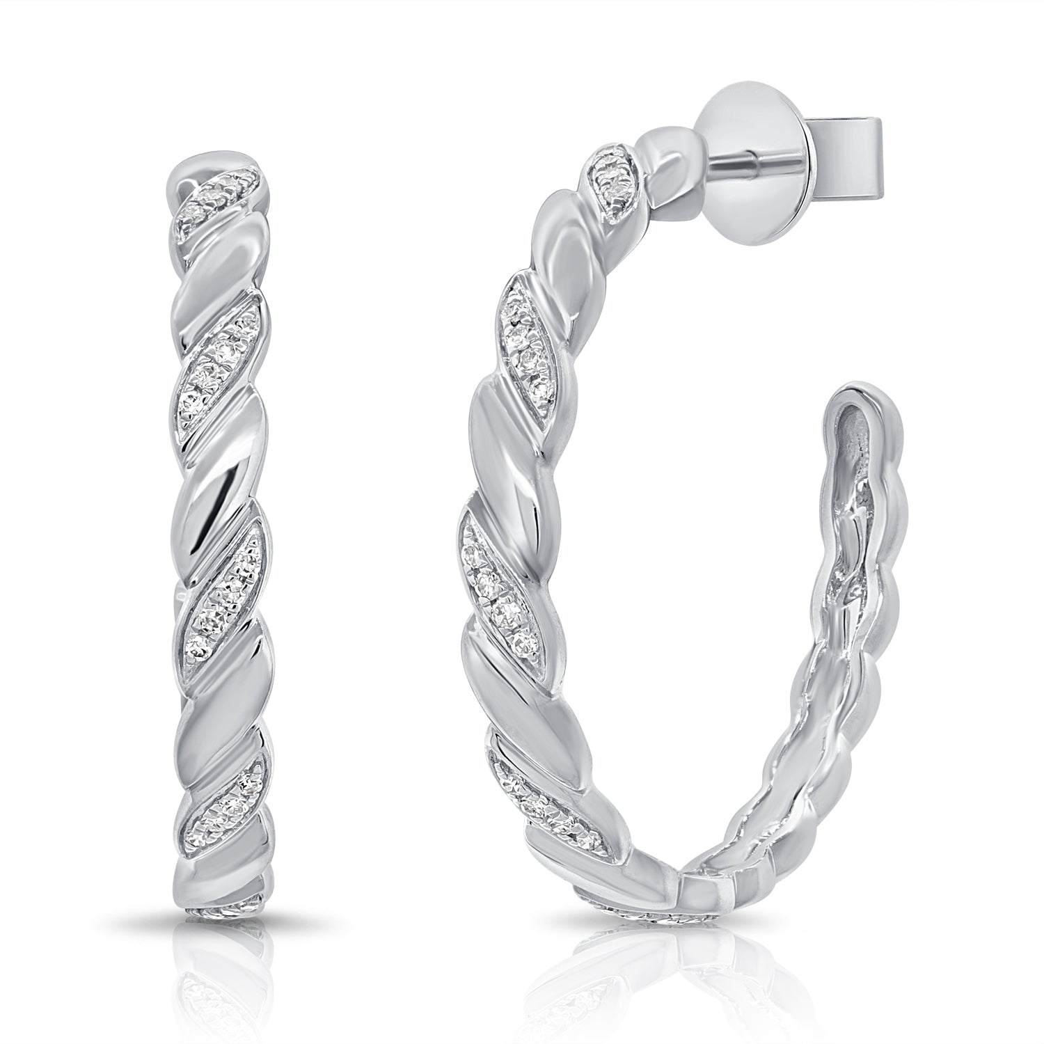 14K Gold Diamond Twist Hoop Earrings - 0.15 CT