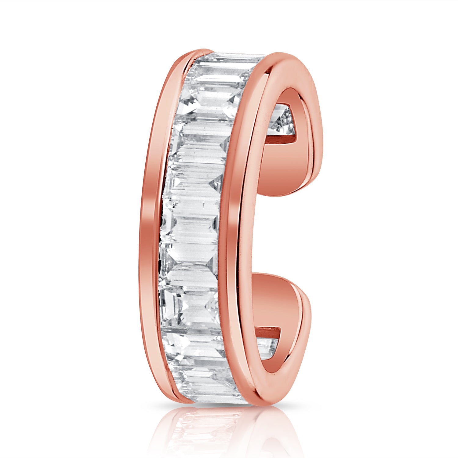 14K Gold Single Diamond Baguette Earing Cuff - 0.90 CT