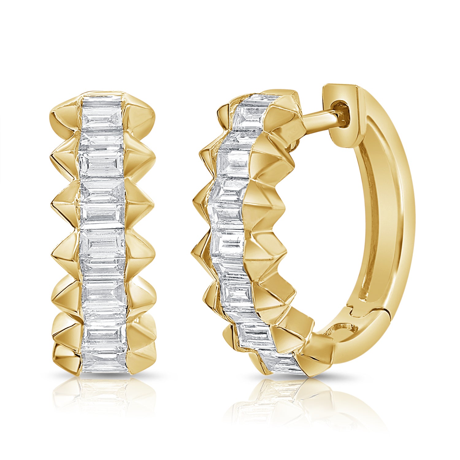 14K GOLD DIAMOND BAUGUETTE HOOP EARRINGS- 1.12 CT