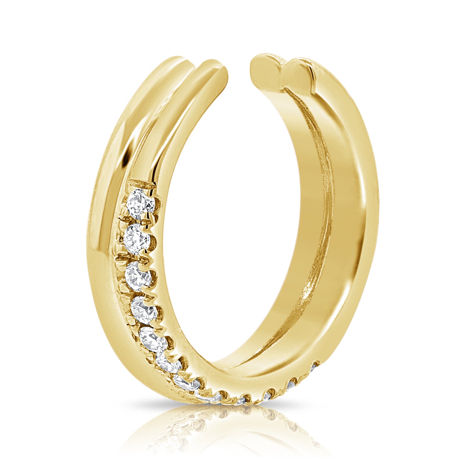 14k Gold Single Diamond Baguette Ear Cuff - 0.96 CT