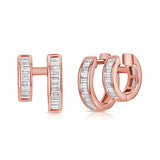 14K Gold Baguette Diamond Cuff Huggie Earrings - 1.34 CT