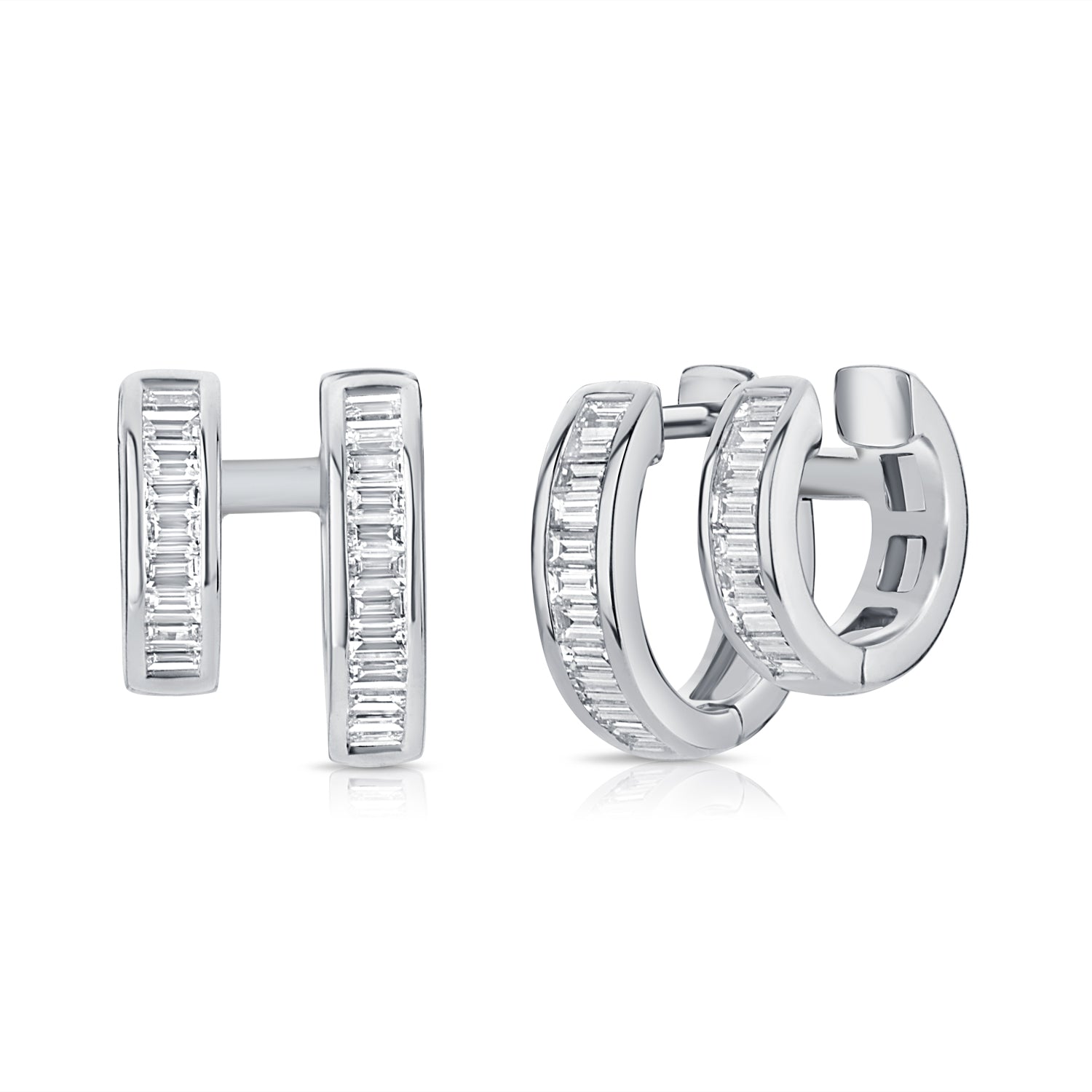 14K Gold Baguette Diamond Cuff Huggie Earrings - 1.34 CT
