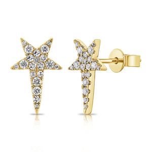 14K Gold & Diamond Star Stud Earrings
