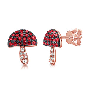 14K Gold Diamond & Gemstone Mushroom Stud Earrings