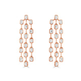 14K Gold Bezel Set Emerald Cut Diamond Triple Drop Earrings - 3.78 CT.