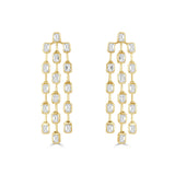 14K Gold Bezel Set Emerald Cut Diamond Triple Drop Earrings - 3.78 CT.