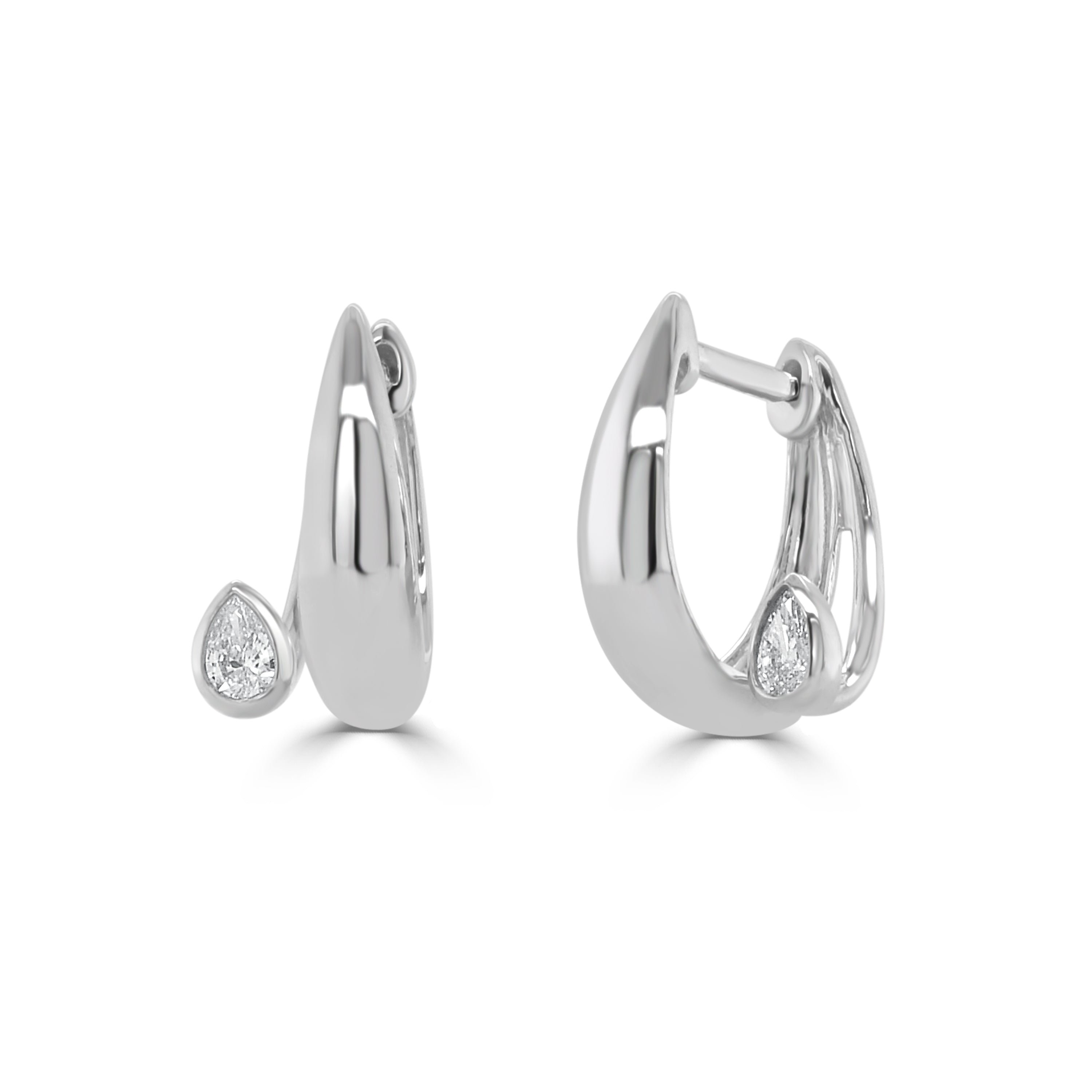 14K Gold Pear Shape Bezel Diamond Huggie - 0.20 CT