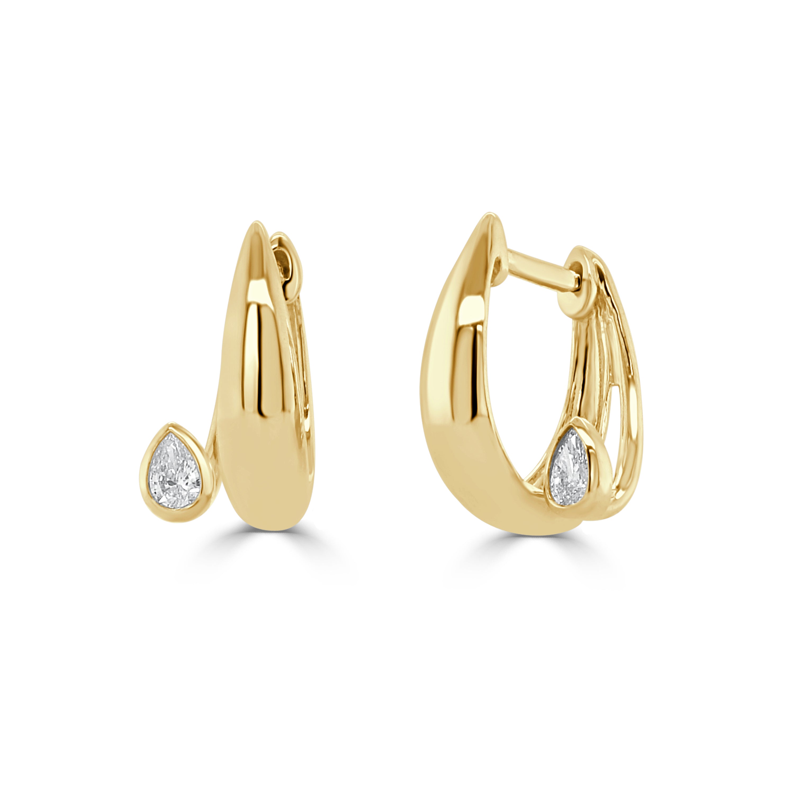 14K Gold Pear Shape Bezel Diamond Huggie - 0.20 CT