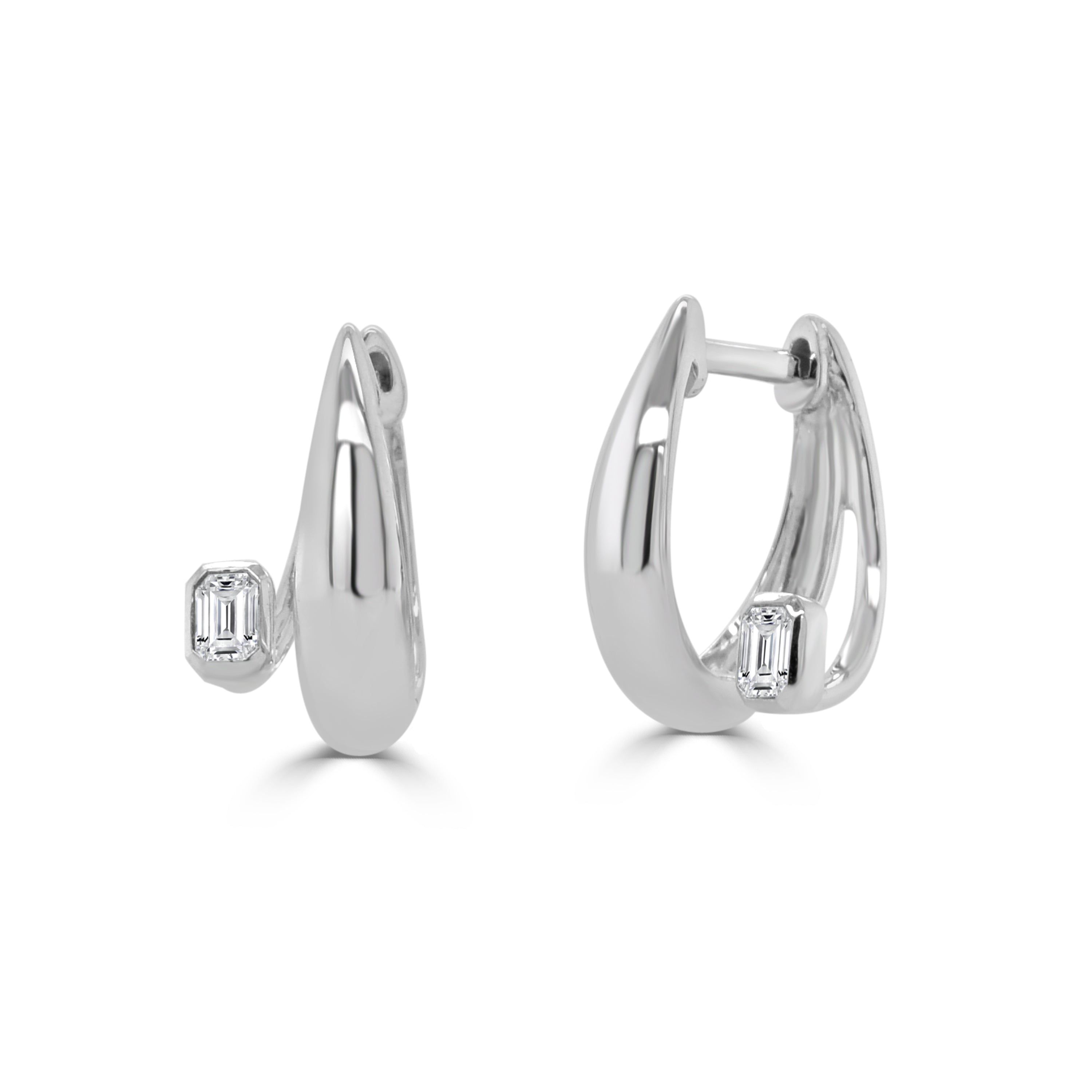 14K Gold Emerald Cut Bezel Diamond Huggie - 0.20 CT