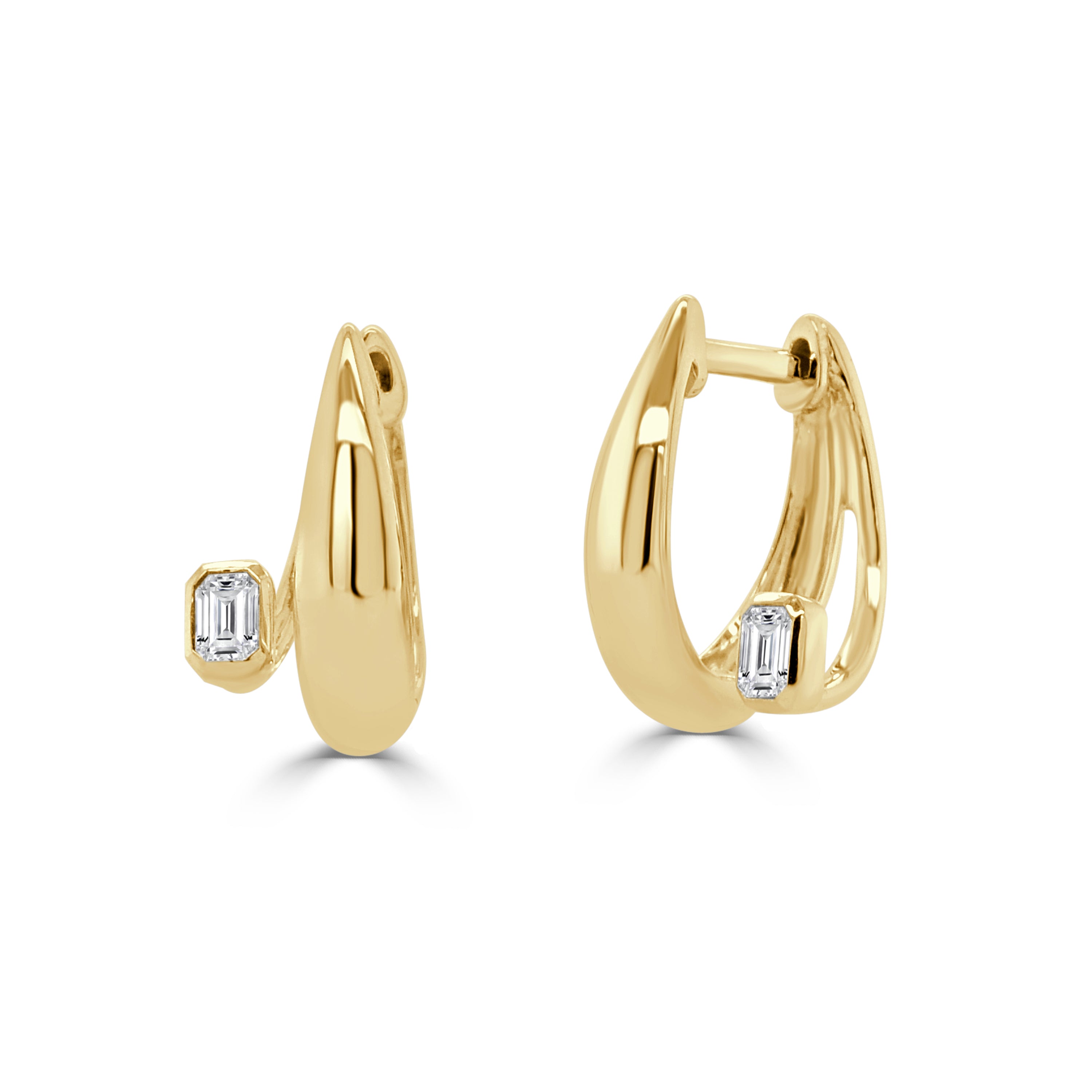 14K Gold Emerald Cut Bezel Diamond Huggie - 0.20 CT