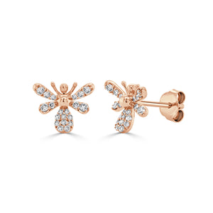 14K Gold & Diamond Bumble Bee Stud Earrings