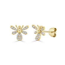 Load image into Gallery viewer, 14K Gold &amp; Diamond Bumble Bee Stud Earrings