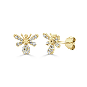 14K Gold & Diamond Bumble Bee Stud Earrings
