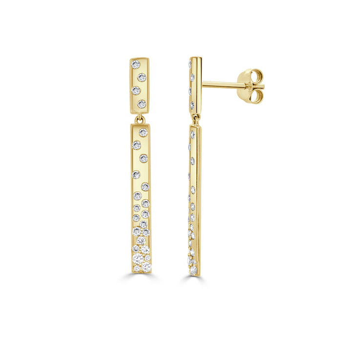 14K Gold & Diamond Bar Dangle Earrings