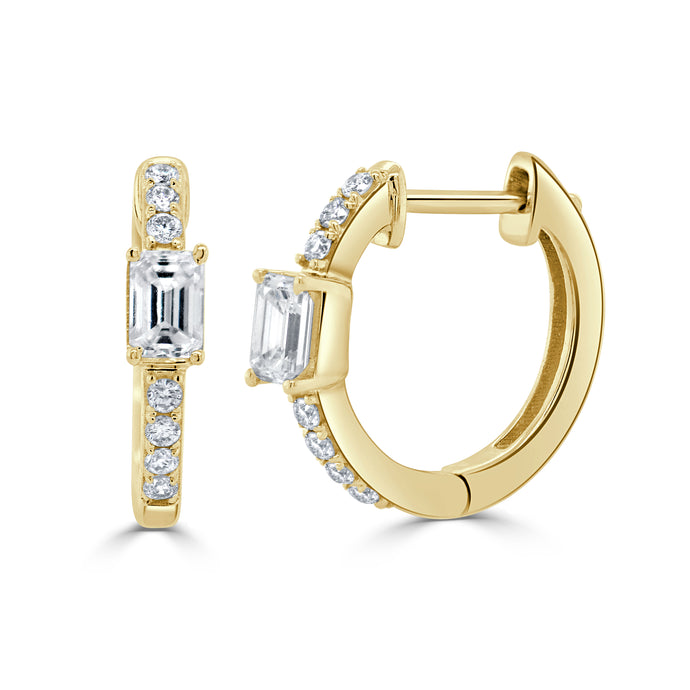 14K Gold & Emerald-Cut Diamond Huggie Earrings