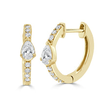 Load image into Gallery viewer, 14K Gold &amp; Pear-Shape Diamond Huggie Earrings