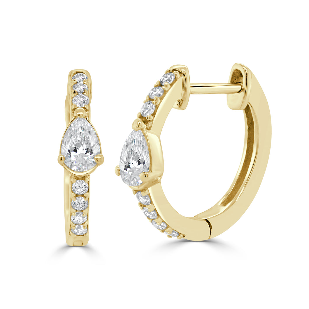 14K Gold & Pear-Shape Diamond Huggie Earrings