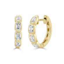 Load image into Gallery viewer, 14K Gold &amp; Emerald-Cut Diamond Bezel Set Huggie Earrings