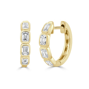 14K Gold & Emerald-Cut Diamond Bezel Set Huggie Earrings