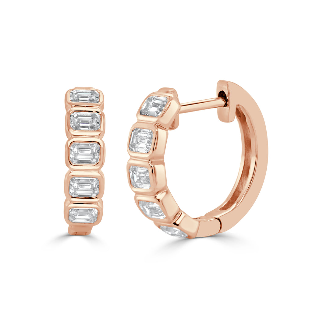14K Gold & Emerald-Cut Diamond Bezel-Set Huggie Earrings