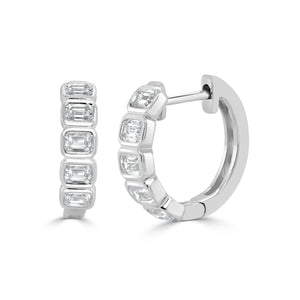 14K Gold & Emerald-Cut Diamond Bezel-Set Huggie Earrings