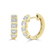 Load image into Gallery viewer, 14K Gold &amp; Emerald-Cut Diamond Bezel-Set Huggie Earrings