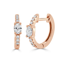 Load image into Gallery viewer, 14K Gold Oval &amp; Round Diamond Huggie Earrings