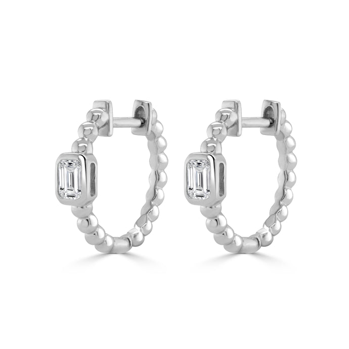 14K Gold Emerald Cut Diamond Huggie Earrings