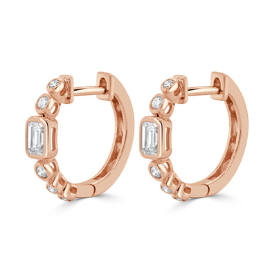 14K Gold Round and Emerald Cut Diamond Earrings
