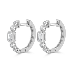 14K Gold Round and Emerald Cut Diamond Earrings