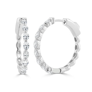 14K Gold & Oval-Cut Diamond Hoop Earrings