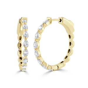 14K Gold & Pear-Shape Diamond Hoop Earrings