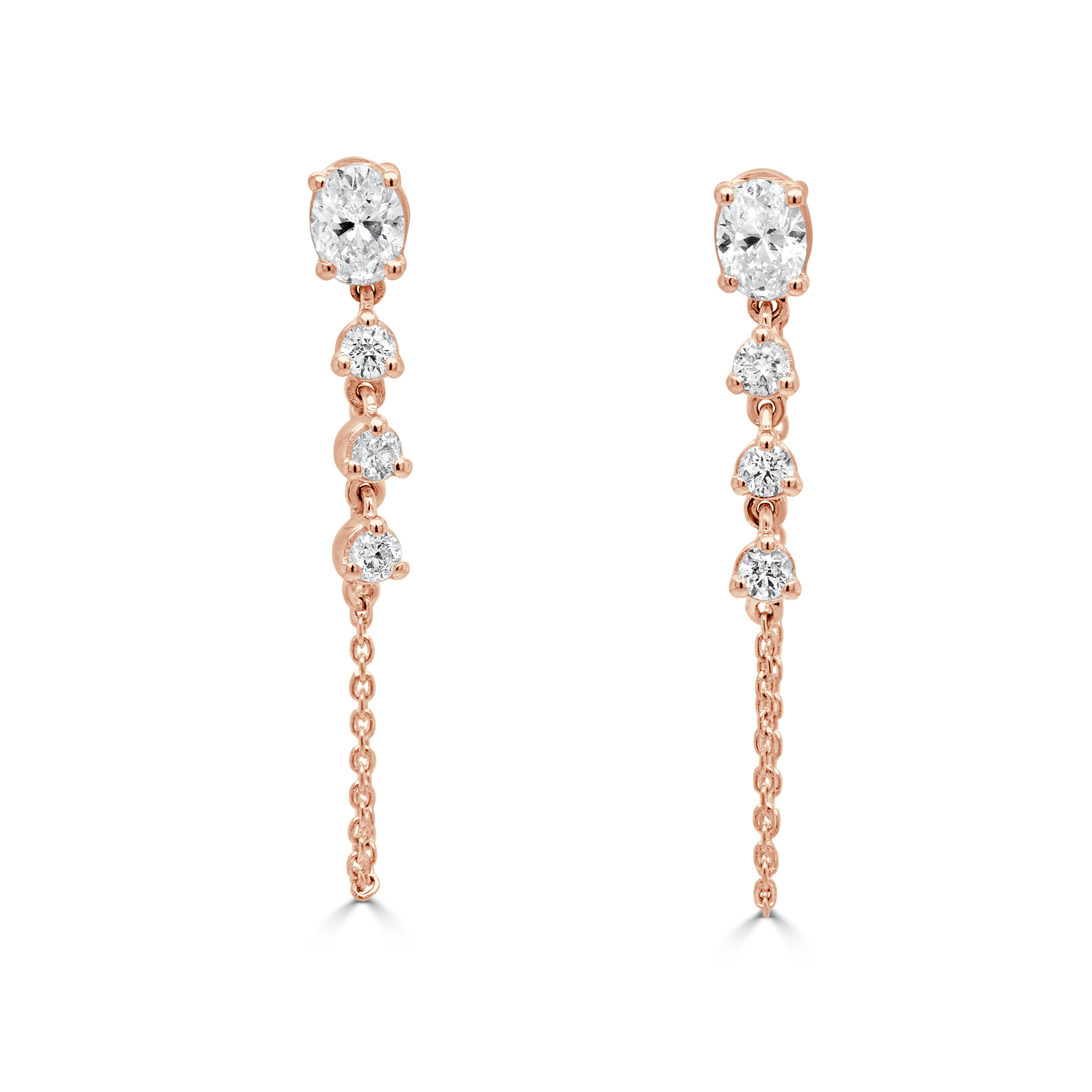 14K Gold Oval Cut & Round Diamond Earrings - 0.70ct