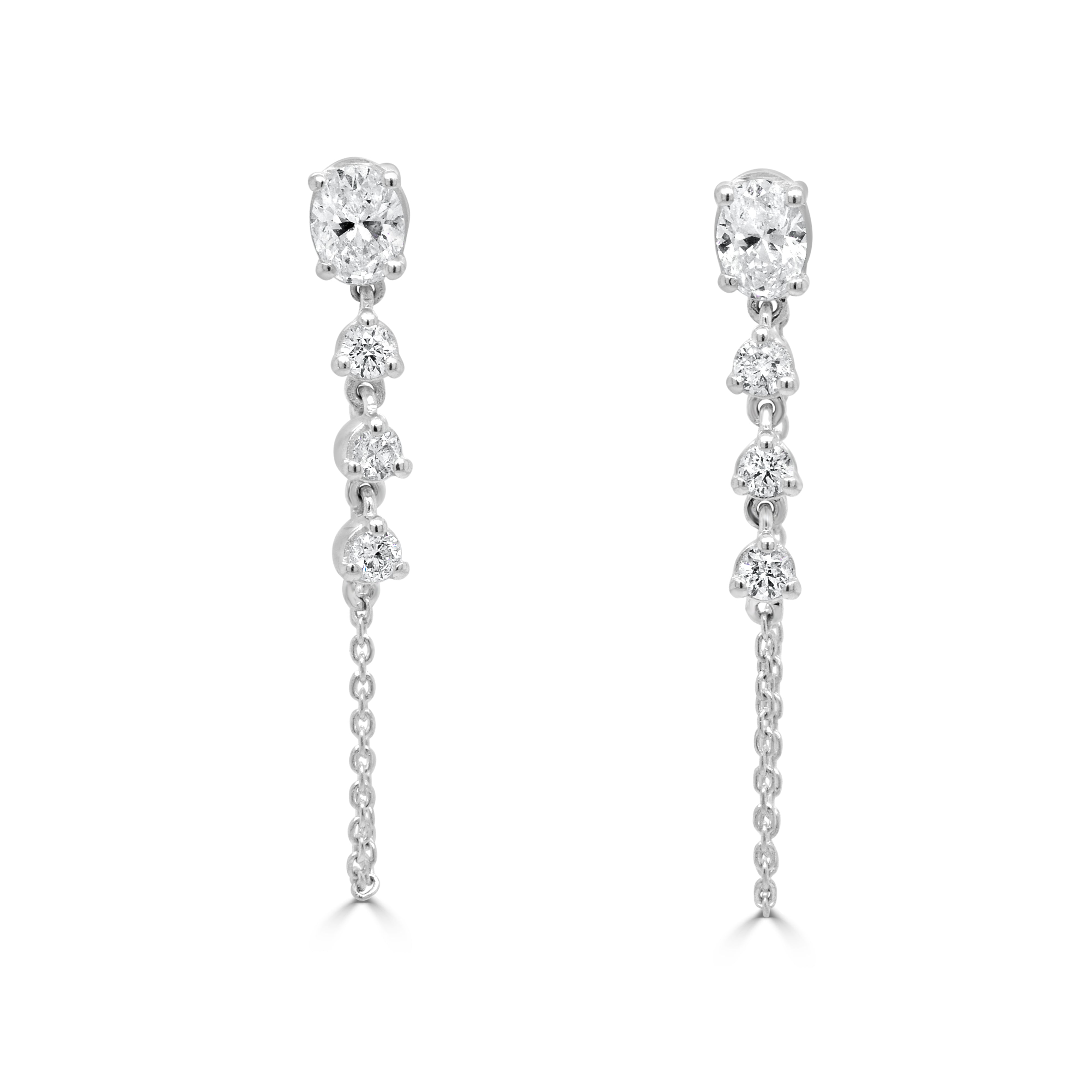 14K Gold Oval Cut & Round Diamond Earrings - 0.70ct