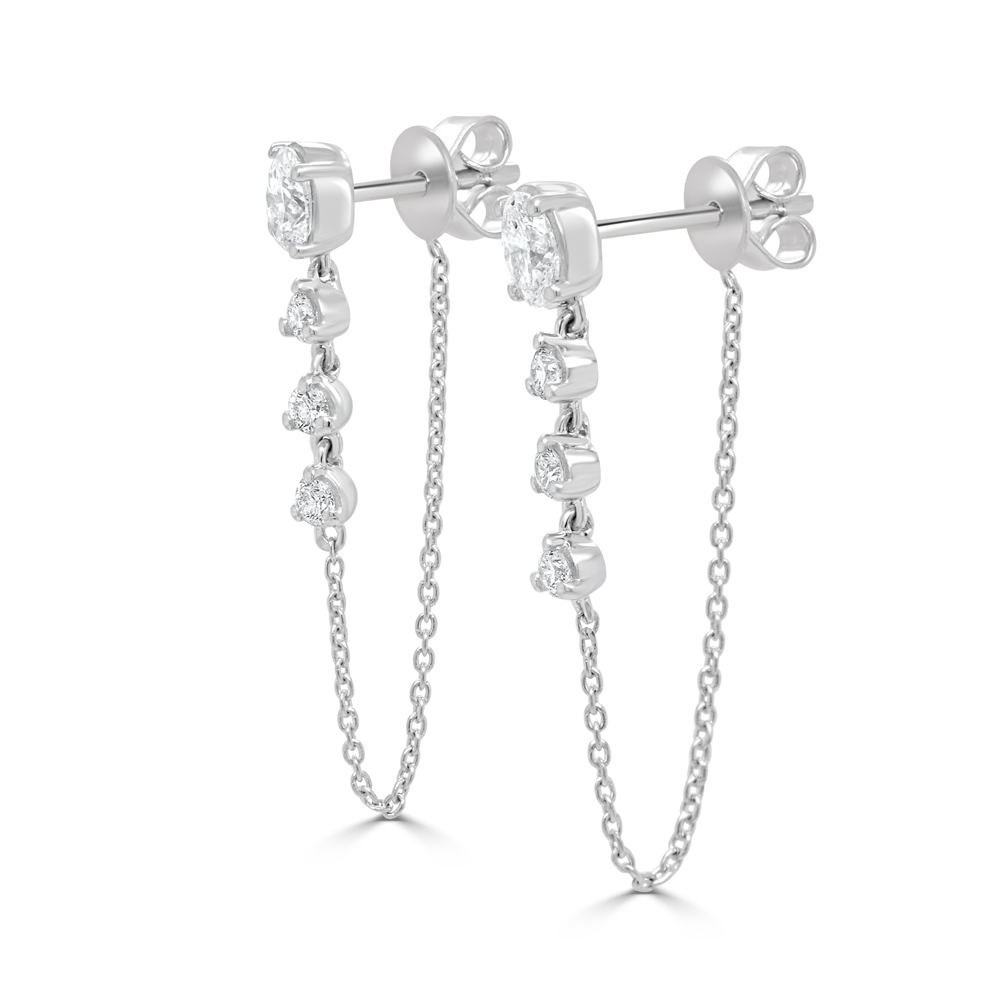 14K Gold Oval Cut & Round Diamond Earrings - 0.70ct