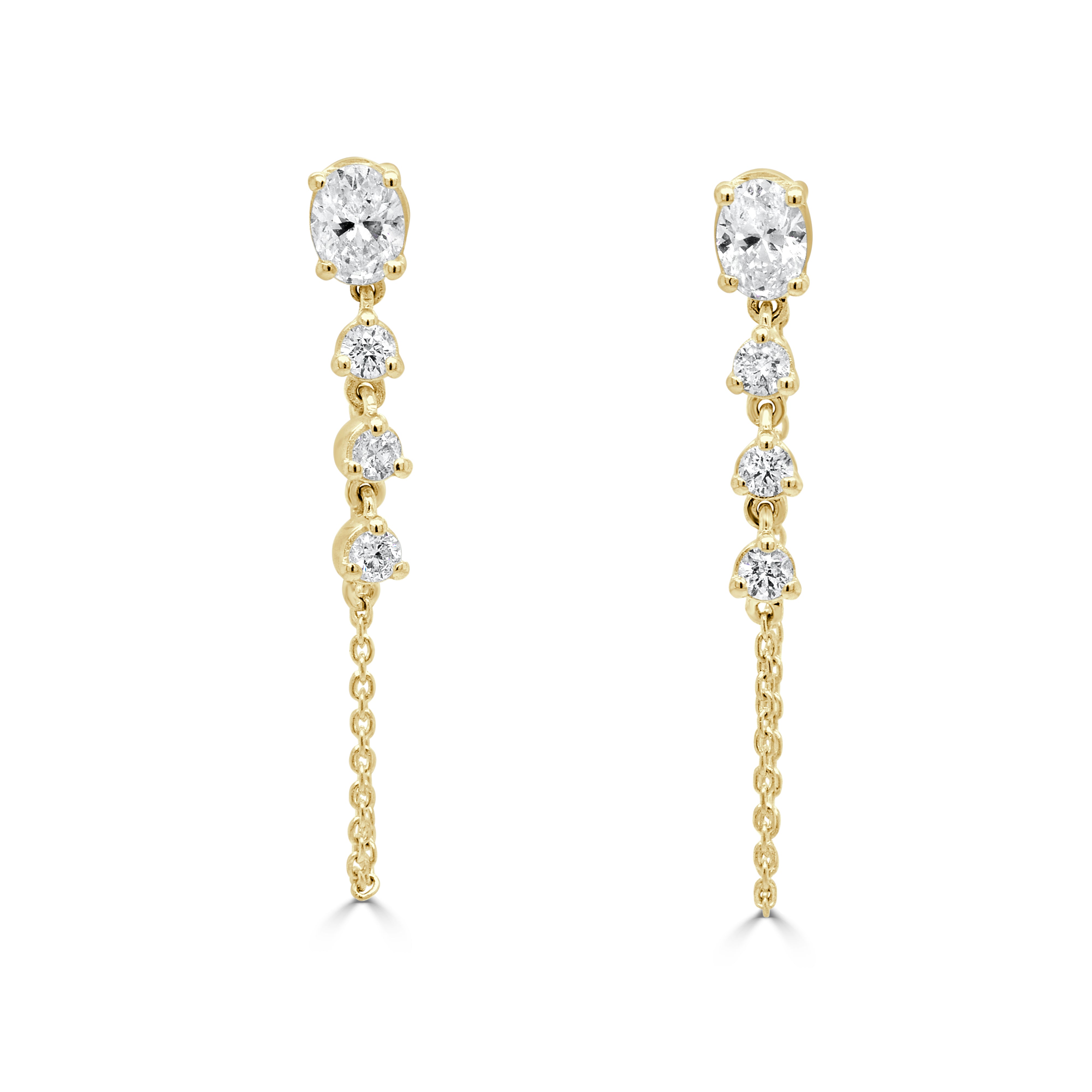 14K Gold Oval Cut & Round Diamond Earrings - 0.70ct