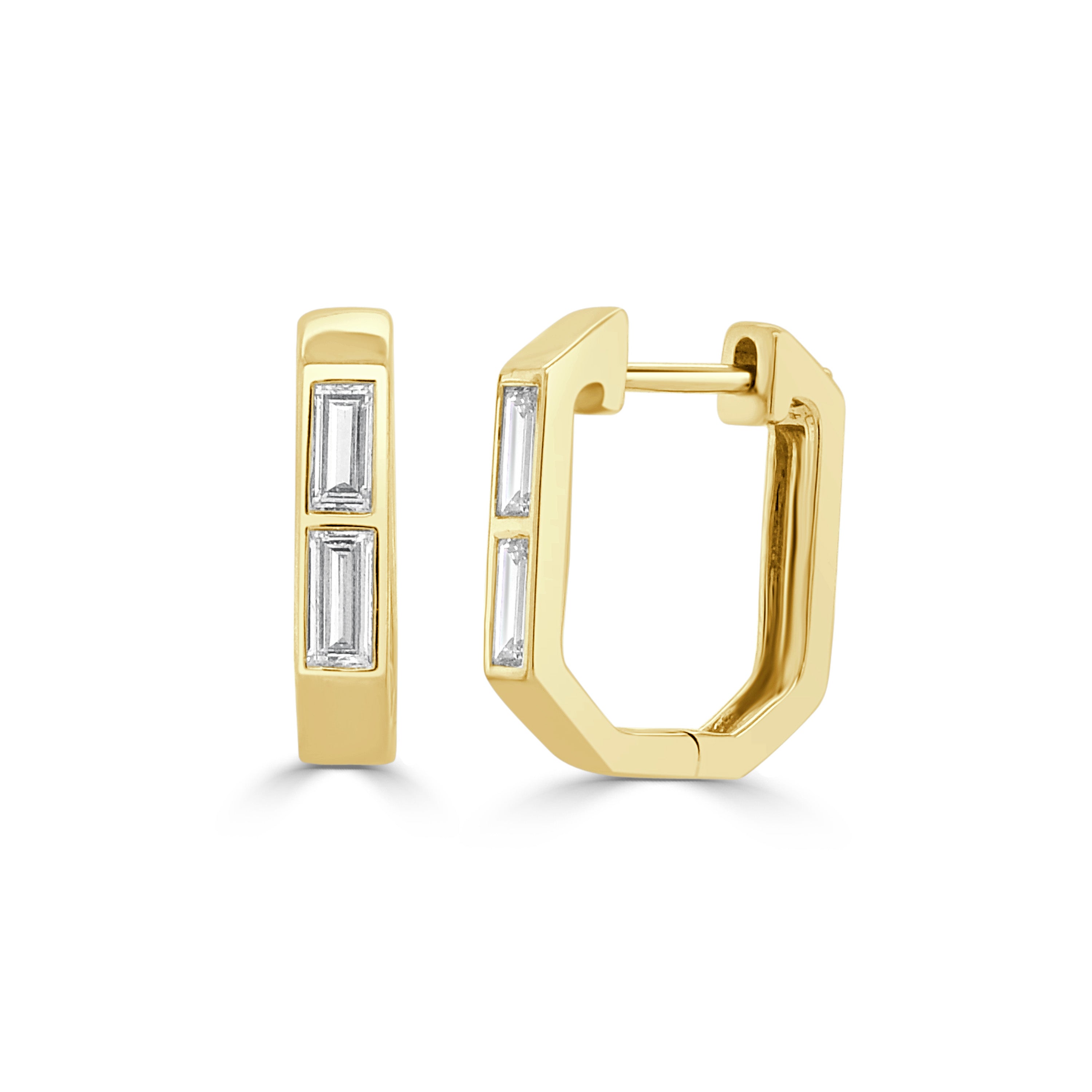 14K Gold Diamond Baguette Hoop Earrings - 0.52 CT