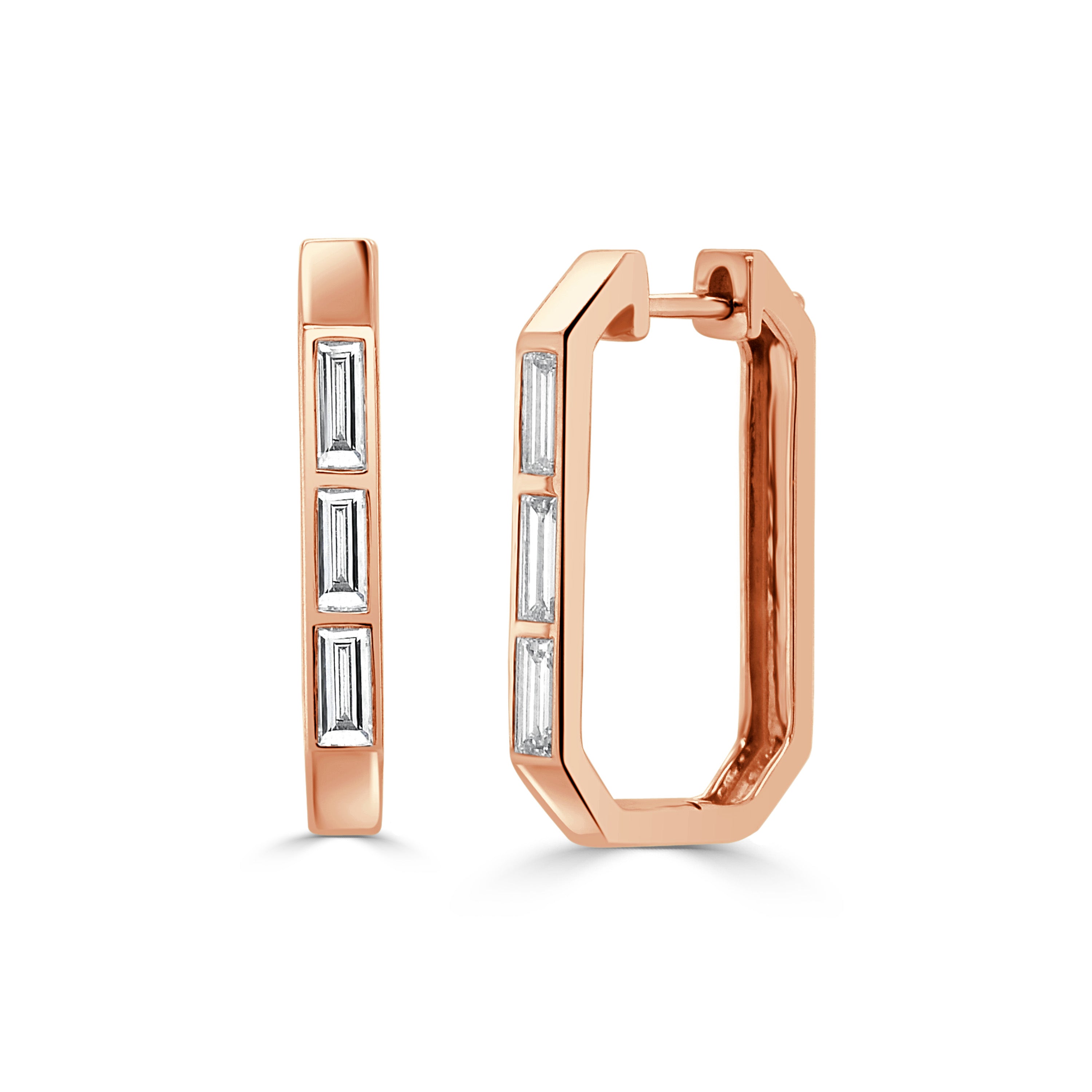 14K Gold Diamond Baguette Hoop Earrings- 0.86 CT
